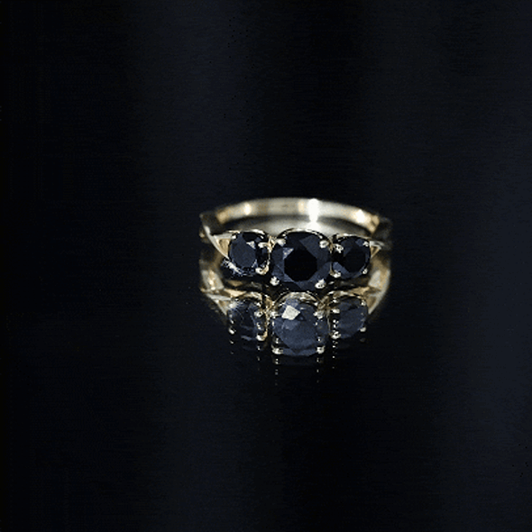 Natural Black Spinel 3 Stone Engagement Ring for Women AAA - Rosec Jewels