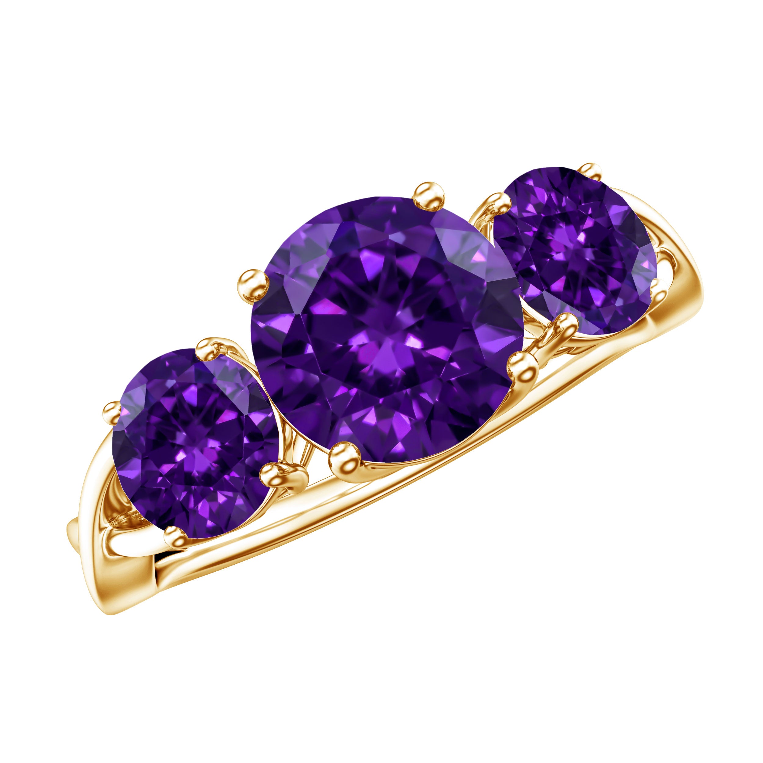 Natural Amethyst 3 Stone Engagement Ring for Women AAA - Rosec Jewels