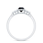 Pear Shaped Black Onyx Engagement Ring with Real Diamond Trio AAA - Rosec Jewels