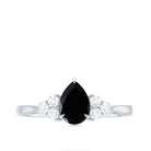 Pear Shaped Black Onyx Engagement Ring with Real Diamond Trio AAA - Rosec Jewels