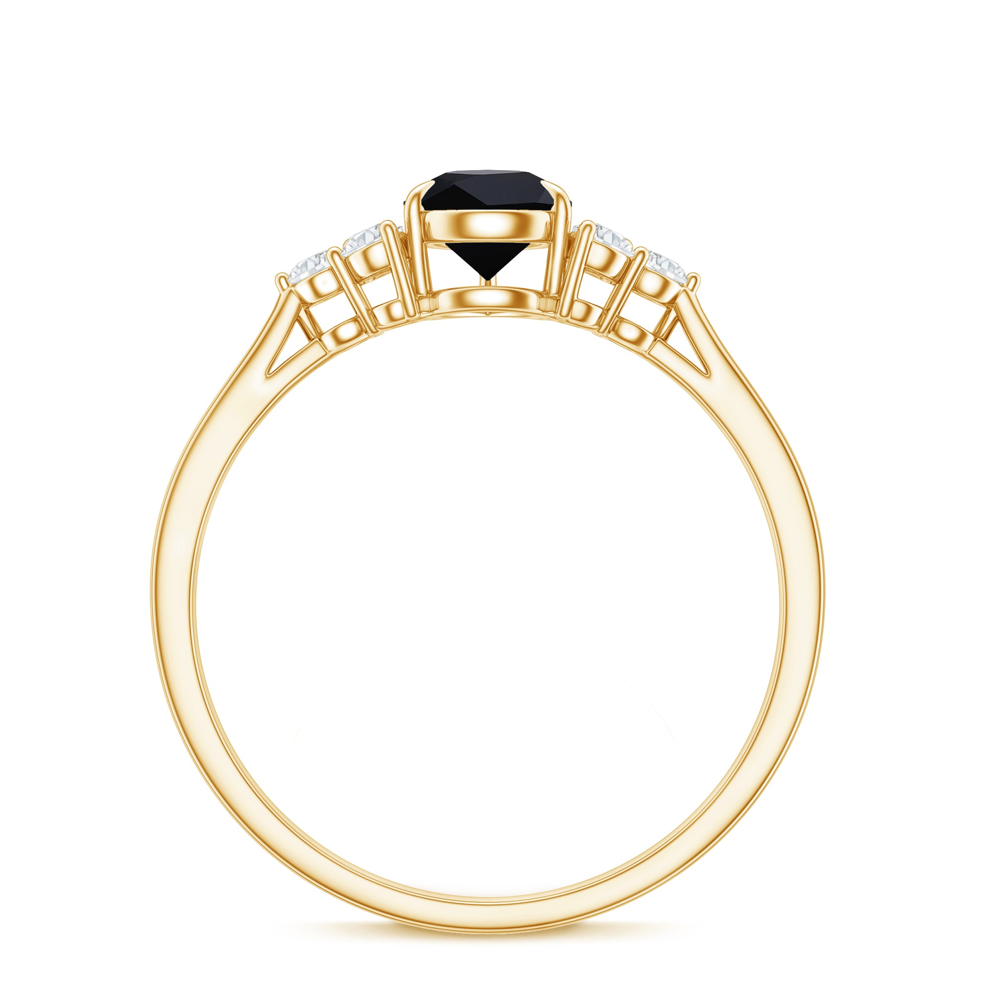Pear Shaped Black Onyx Engagement Ring with Real Diamond Trio AAA - Rosec Jewels