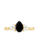 Pear Shaped Black Onyx Engagement Ring with Real Diamond Trio AAA - Rosec Jewels