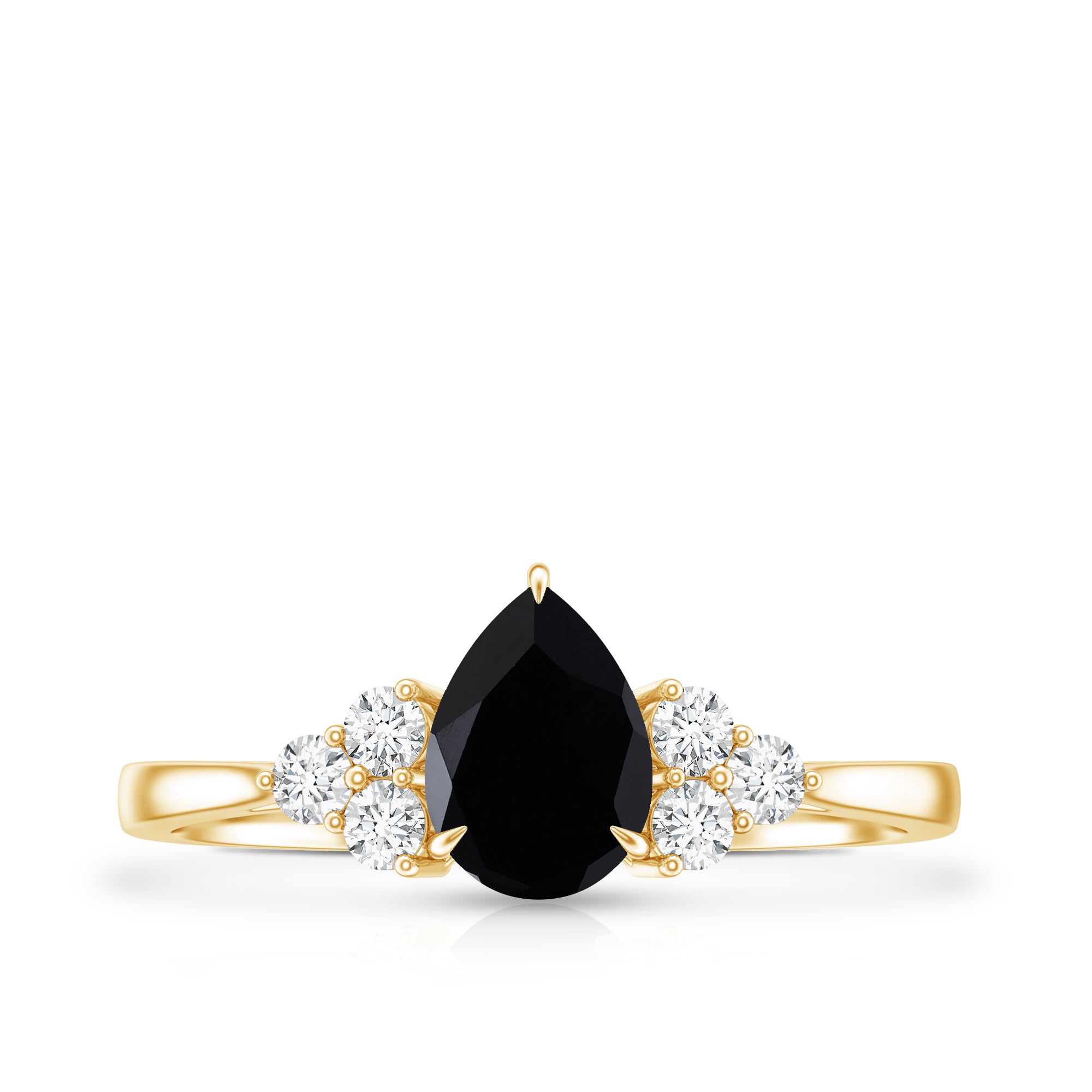 Pear Shaped Black Onyx Engagement Ring with Real Diamond Trio AAA - Rosec Jewels