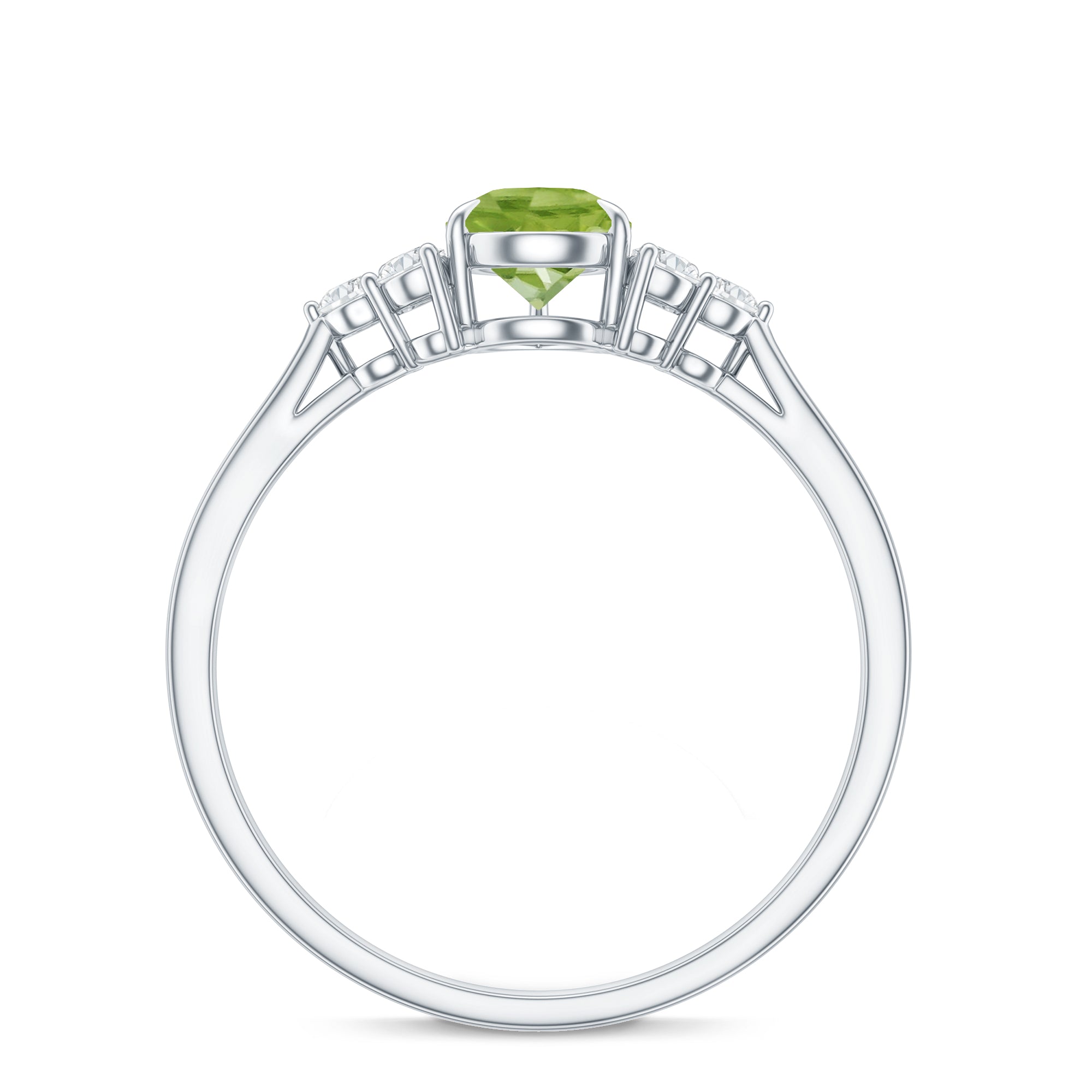 1 Carat Peridot Teardrop Engagement Ring with Diamond Trio AAA - Rosec Jewels