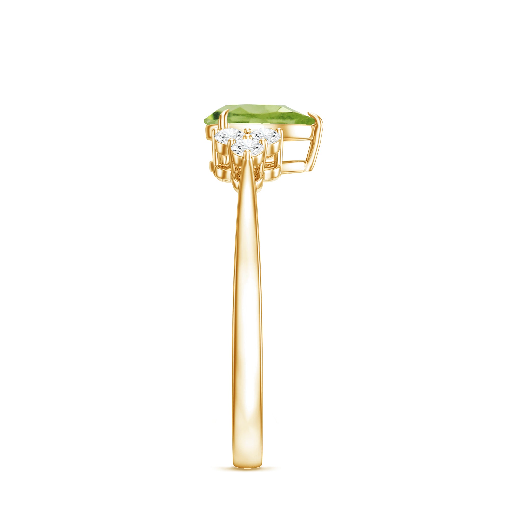 1 Carat Peridot Teardrop Engagement Ring with Diamond Trio AAA - Rosec Jewels