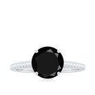 Round Cut Black Onyx Engagement Ring with Diamond Side Stones AAA - Rosec Jewels