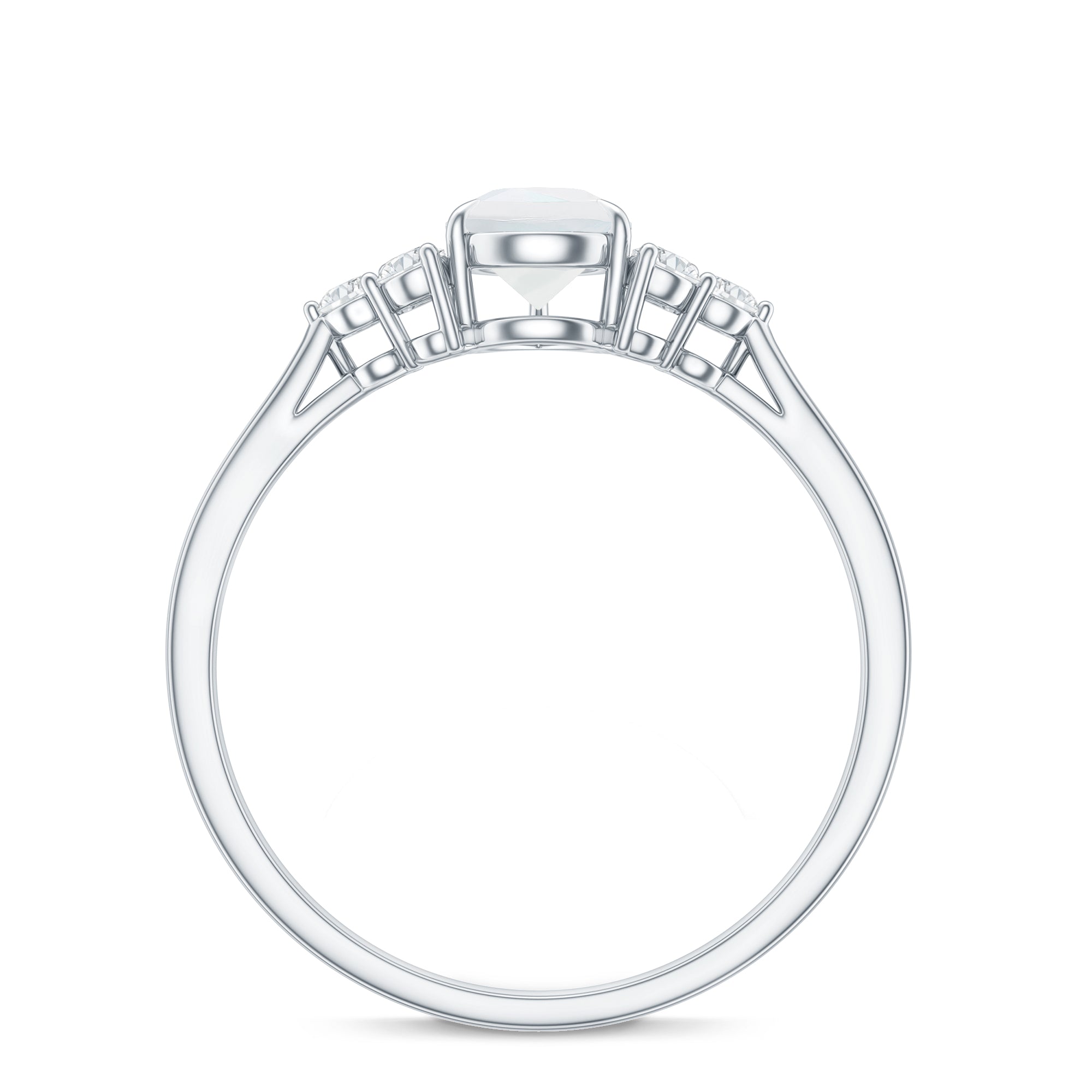 Pear Shape Moonstone Solitaire Ring with Diamond Trio AAA - Rosec Jewels