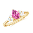 3/4 CT Natural Pink Tourmaline Teardrop Solitaire Ring with Diamond Trio AAA - Rosec Jewels