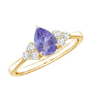 0.8 Carat Pear Shaped Tanzanite Engagement Ring with Diamond Trio AAA - Rosec Jewels