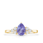 Pear Shaped Tanzanite Solitaire Ring with Diamond Trio AAA - Rosec Jewels