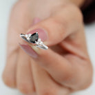 Pear Shaped Black Diamond and Diamond Solitaire Trio Ring Black Diamond - ( AAA ) - Quality - Rosec Jewels