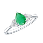5X7mm AAA Quality Pear Shape Emerald Solitaire Engagement Ring with Diamond Trio AAA - Rosec Jewels