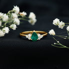 5X7mm AAA Quality Pear Shape Emerald Solitaire Engagement Ring with Diamond Trio AAA - Rosec Jewels