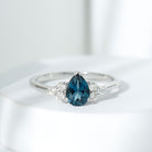 5X7mm Pear Shape London Blue Topaz Engagement Ring with Diamond Trio AAA - Rosec Jewels