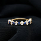 Classic Blue Sapphire and Diamond Half Eternity Ring Blue Sapphire - ( AAA ) - Quality - Rosec Jewels