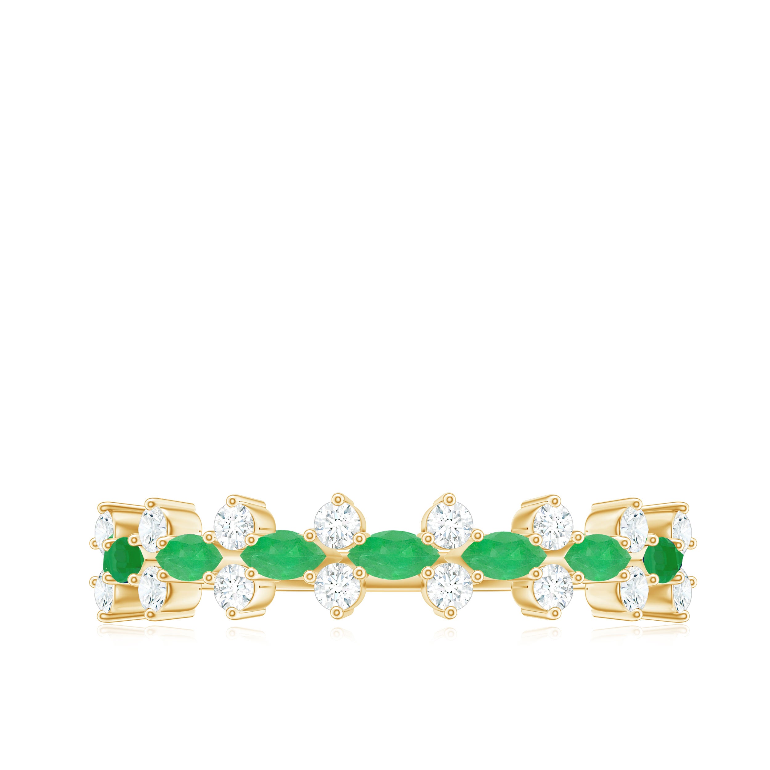 Genuine Emerald and Diamond Half Eternity Ring for Women AAA - Rosec Jewels