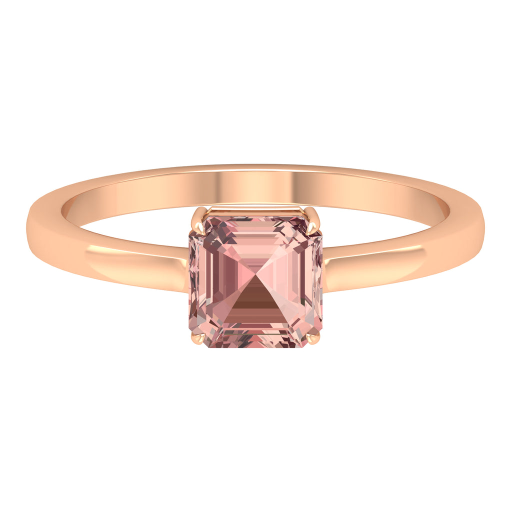6 MM Asscher Cut Morganite Solitaire Ring for Women in Claw Setting with Gold Shank Morganite - ( AAA ) - Quality - Rosec Jewels