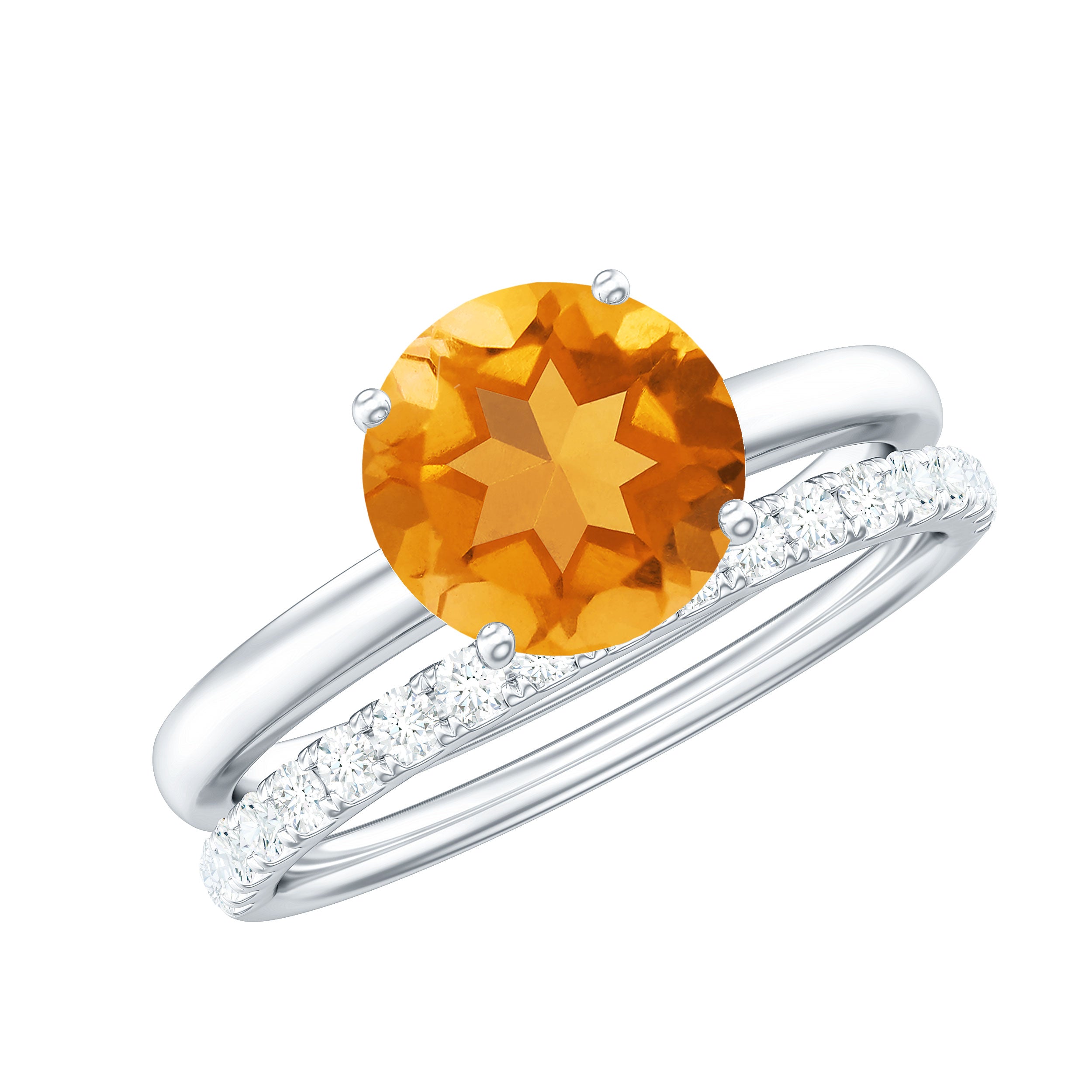 Rosec Jewels-Natural Citrine Wedding Bridal Ring Set with Diamond