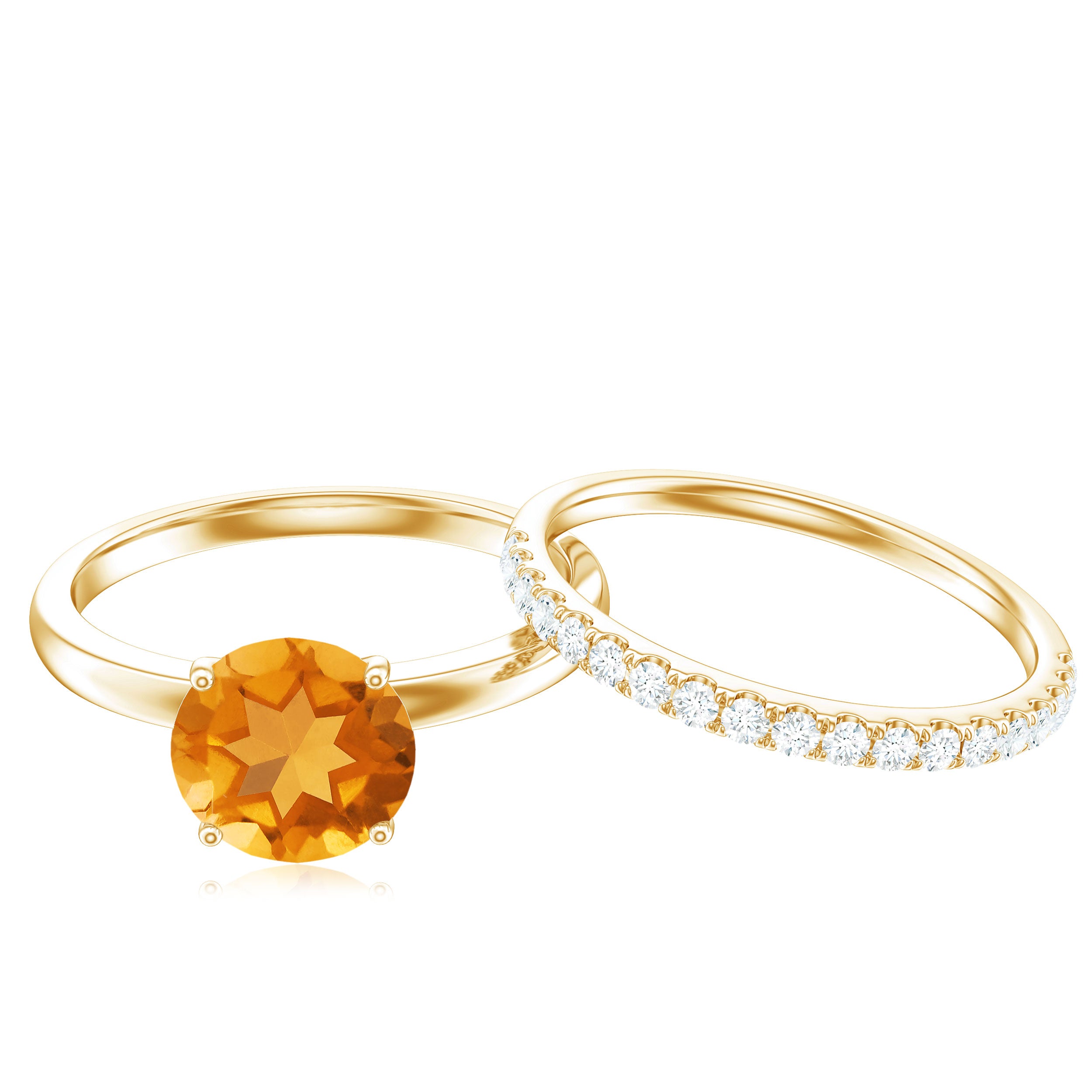 Rosec Jewels-Natural Citrine Wedding Bridal Ring Set with Diamond