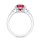 Lab Grown Ruby Solitaire Engagement Ring with Diamond Trio AAAA - Rosec Jewels