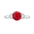 Lab Grown Ruby Solitaire Engagement Ring with Diamond Trio AAAA - Rosec Jewels