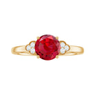 Lab Grown Ruby Solitaire Engagement Ring with Diamond Trio AAAA - Rosec Jewels