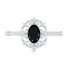 Vintage Looking Black Spinel Oval Engagement Ring with Diamond AAA - Rosec Jewels
