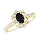 Vintage Looking Black Spinel Oval Engagement Ring with Diamond AAA - Rosec Jewels