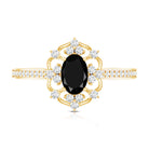 Vintage Looking Black Spinel Oval Engagement Ring with Diamond AAA - Rosec Jewels