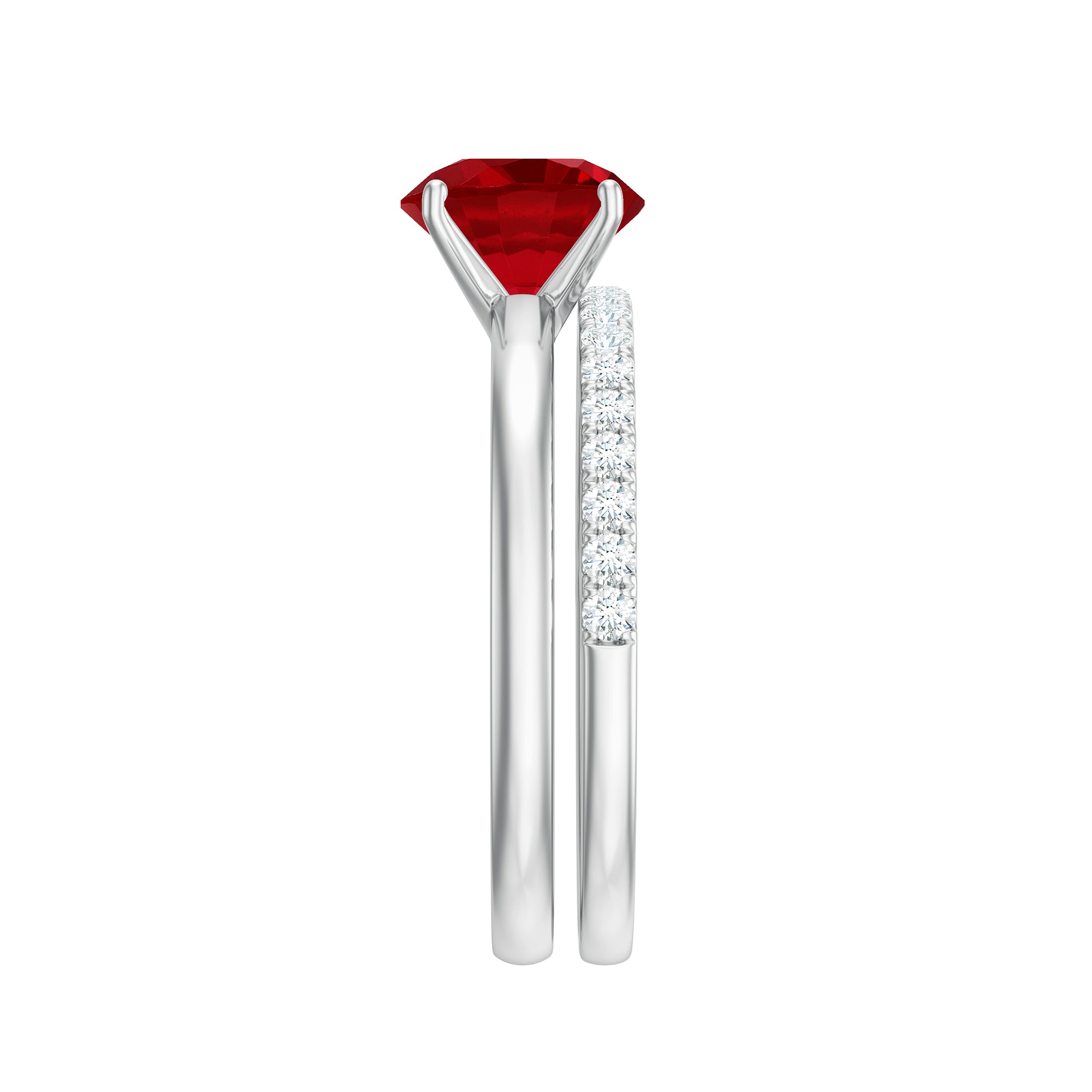 3 CT Solitaire Created Ruby Wedding Ring Set with Diamond AAAA - Rosec Jewels