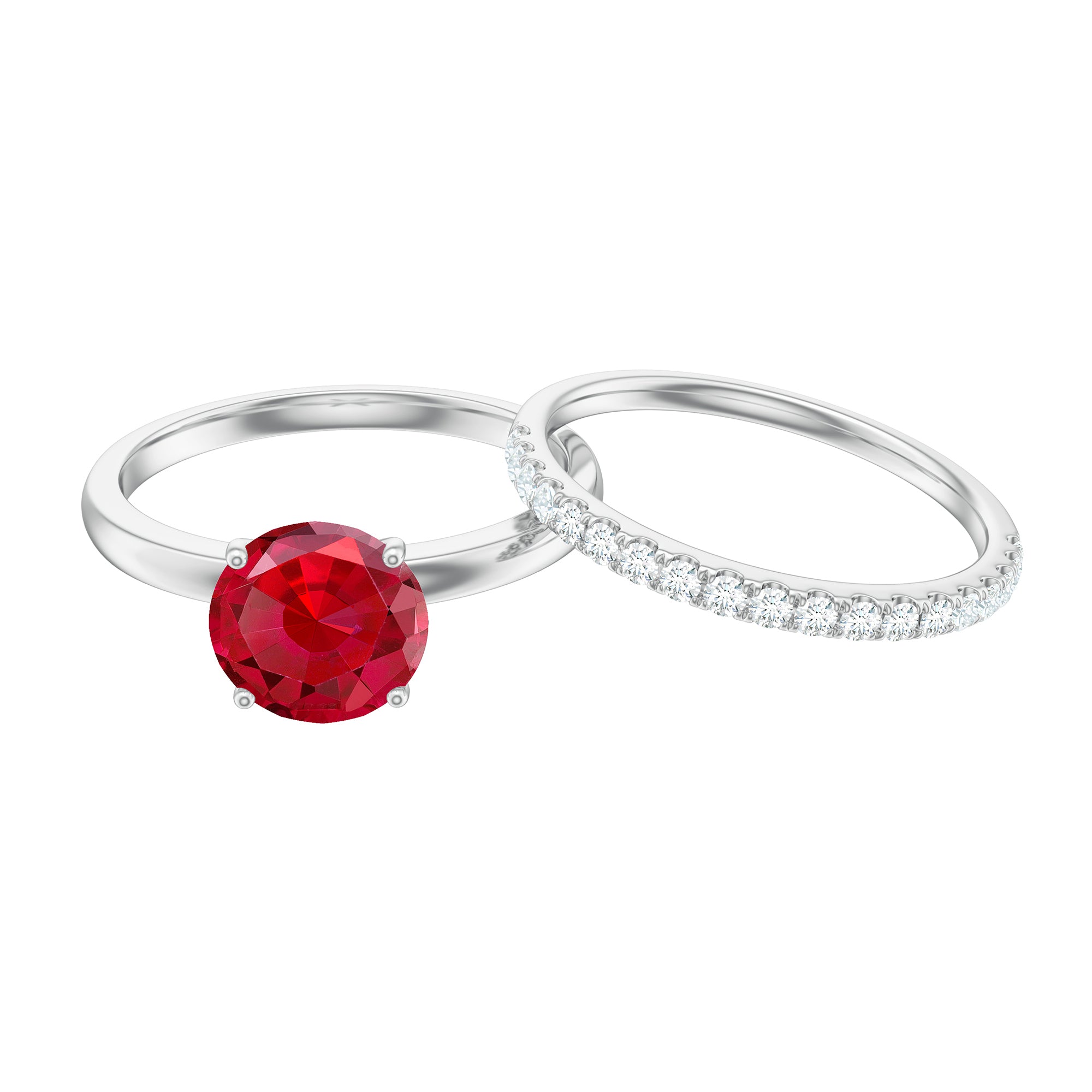 3 CT Solitaire Created Ruby Wedding Ring Set with Diamond AAAA - Rosec Jewels