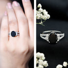 4.2 Carat Lab Grown Black Diamond Oval Engagement Ring with White Diamond Split Shank AAAA ( Synthetic ) - Rosec Jewels