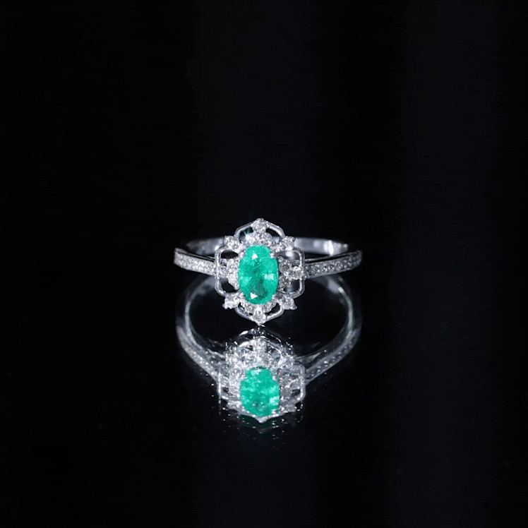 Rosec Jewels-Vintage Style Emerald and Diamond Oval Engagement Ring