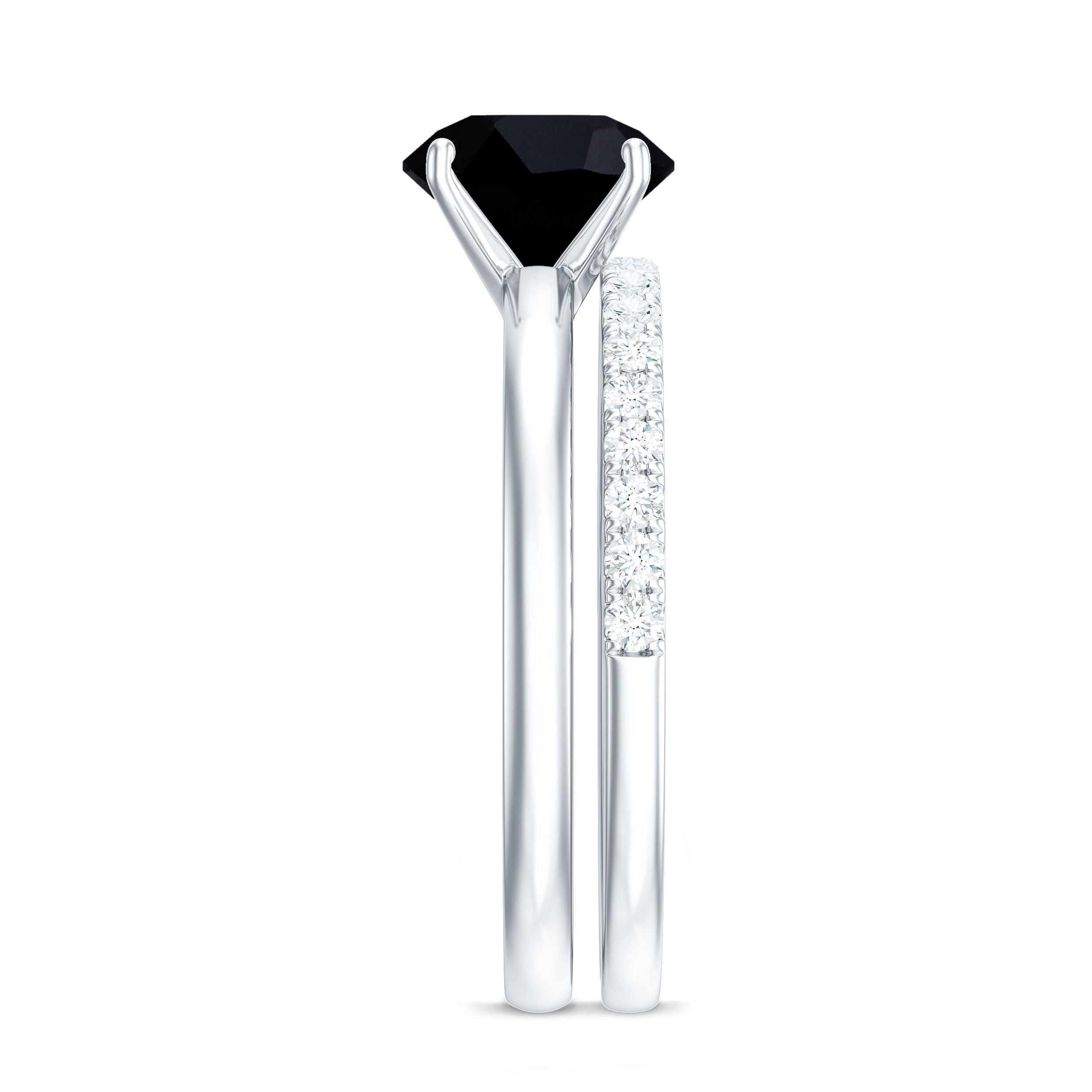 Natural 8mm Black Onyx Solitaire Engagement Rings with Diamond Enhancer AAA - Rosec Jewels