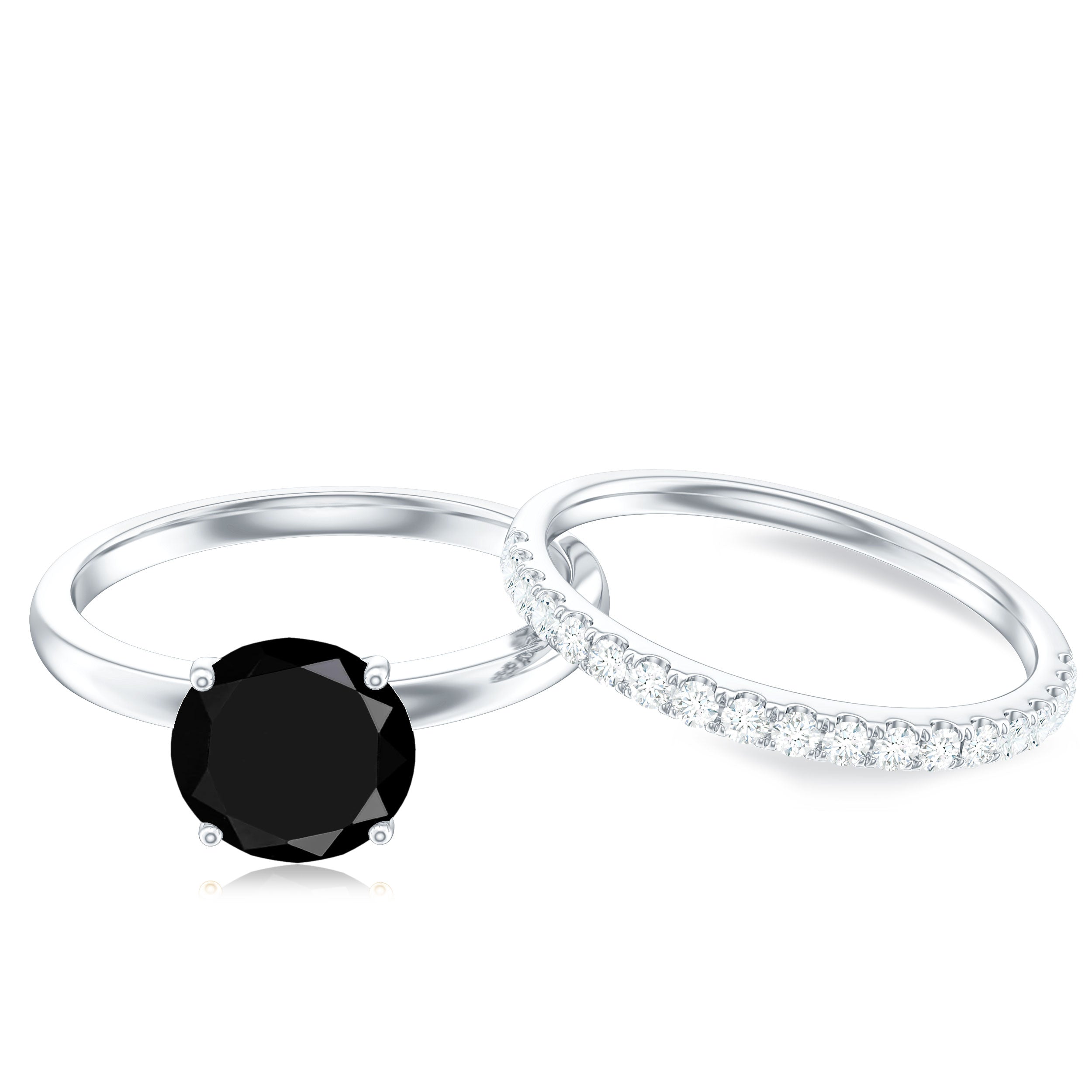 Natural 8mm Black Onyx Solitaire Engagement Rings with Diamond Enhancer AAA - Rosec Jewels