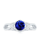 1 Carat Lab Grown Blue Sapphire Engagement Ring with Diamond Crossover Shank AAAA - Rosec Jewels