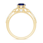 1 Carat Lab Grown Blue Sapphire Engagement Ring with Diamond Crossover Shank AAAA - Rosec Jewels