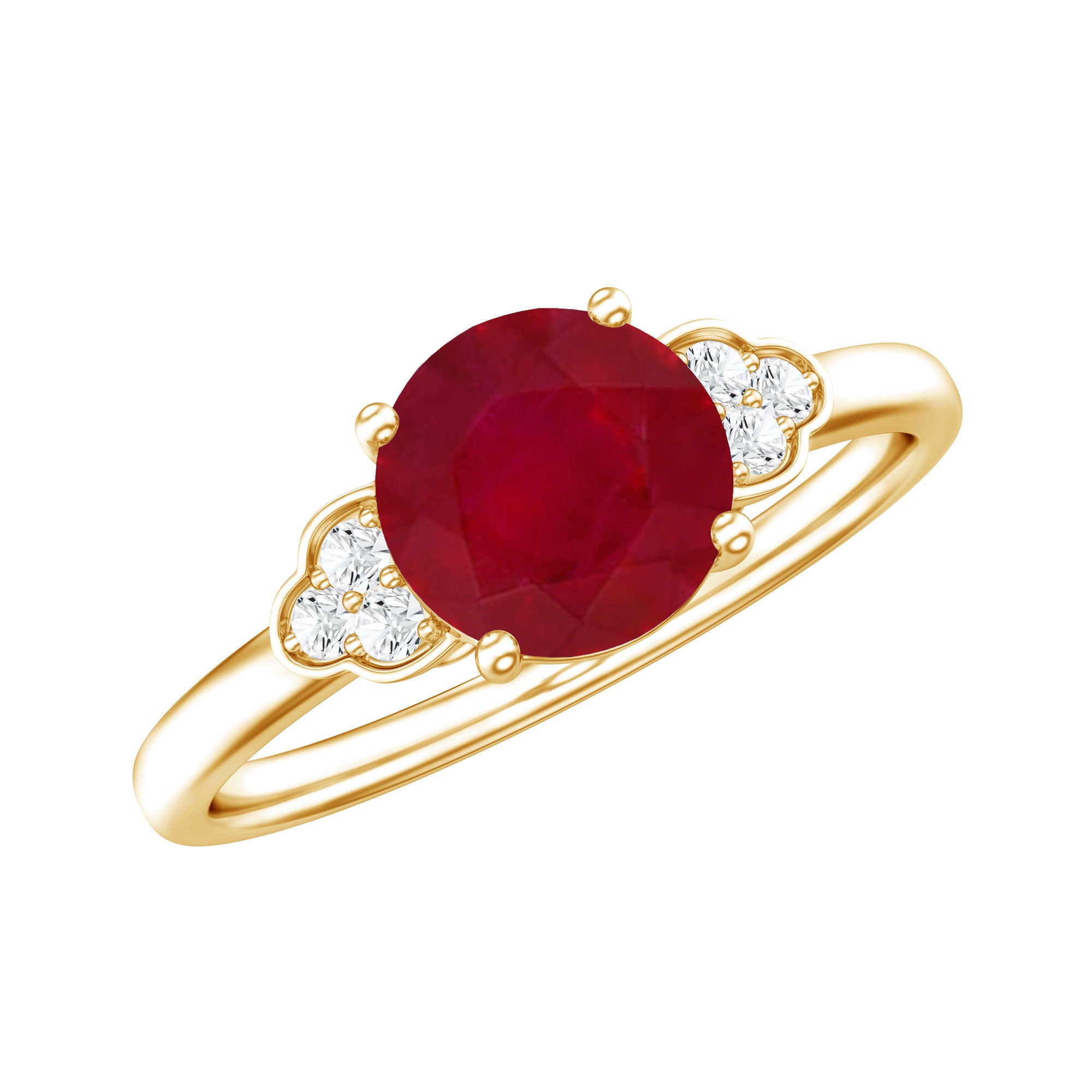 Real 0.6 Carat Ruby Promise Ring with Diamond Trio AAA - Rosec Jewels