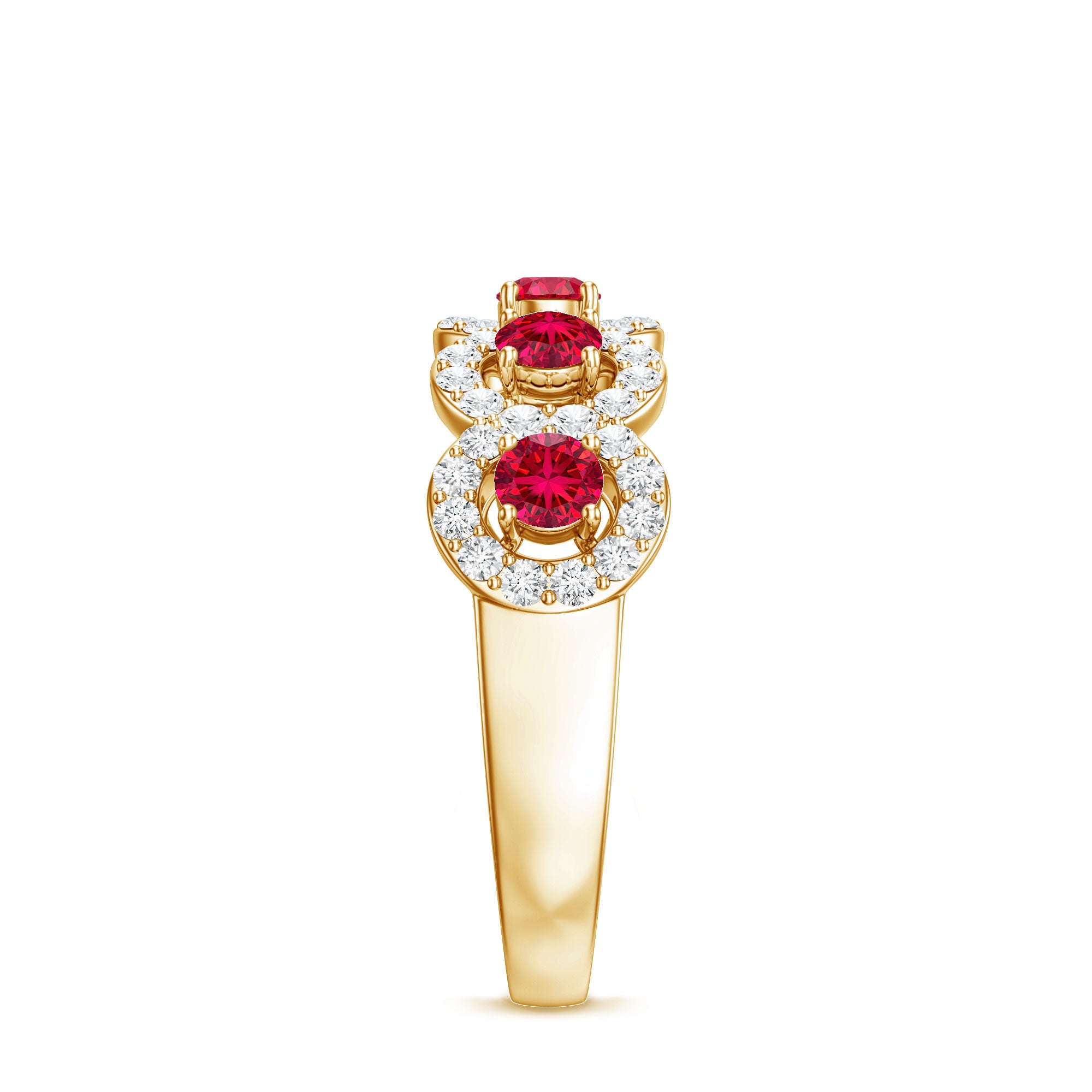 Classic Lab Grown Ruby and Diamond Halo Half Eternity Ring AAAA - Rosec Jewels