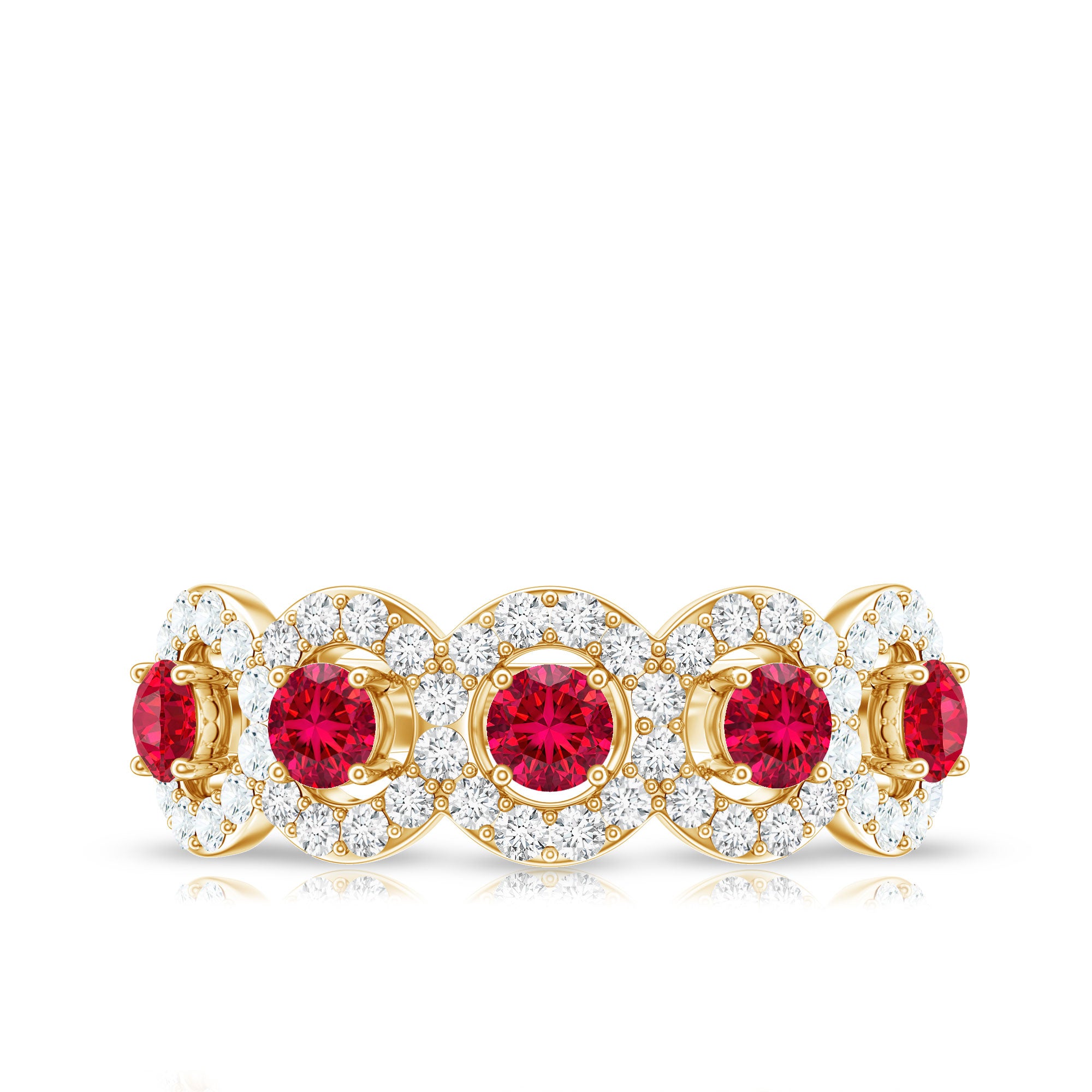 Classic Lab Grown Ruby and Diamond Halo Half Eternity Ring AAAA - Rosec Jewels