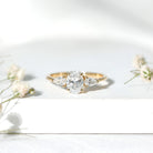 Oval and Pear Cut Moissanite Three Stone Engagement Ring D-VS1 - Rosec Jewels