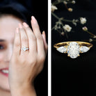 Oval and Pear Cut Moissanite Three Stone Engagement Ring D-VS1 - Rosec Jewels