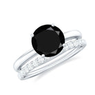 Natural Black Spinel Wedding Engagement Ring Set with Diamond AAA - Rosec Jewels