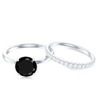 Natural Black Spinel Wedding Engagement Ring Set with Diamond AAA - Rosec Jewels