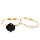 Natural Black Spinel Wedding Engagement Ring Set with Diamond AAA - Rosec Jewels
