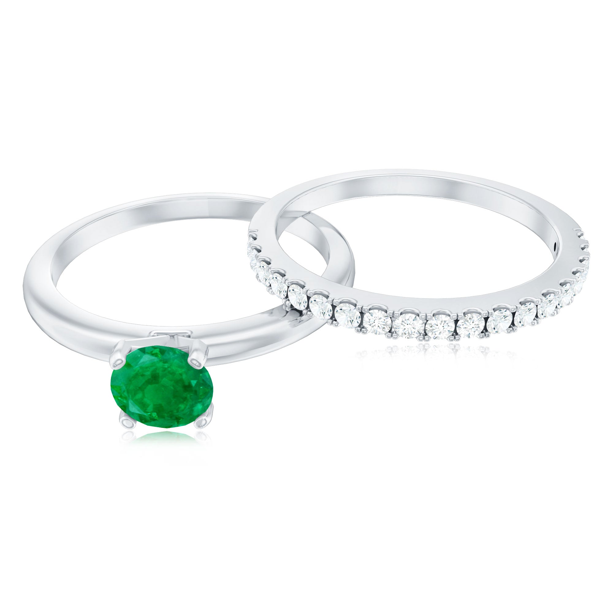 Certified Real Emerald Solitaire Engagement Ring with Diamond Enhancer AAA - Rosec Jewels