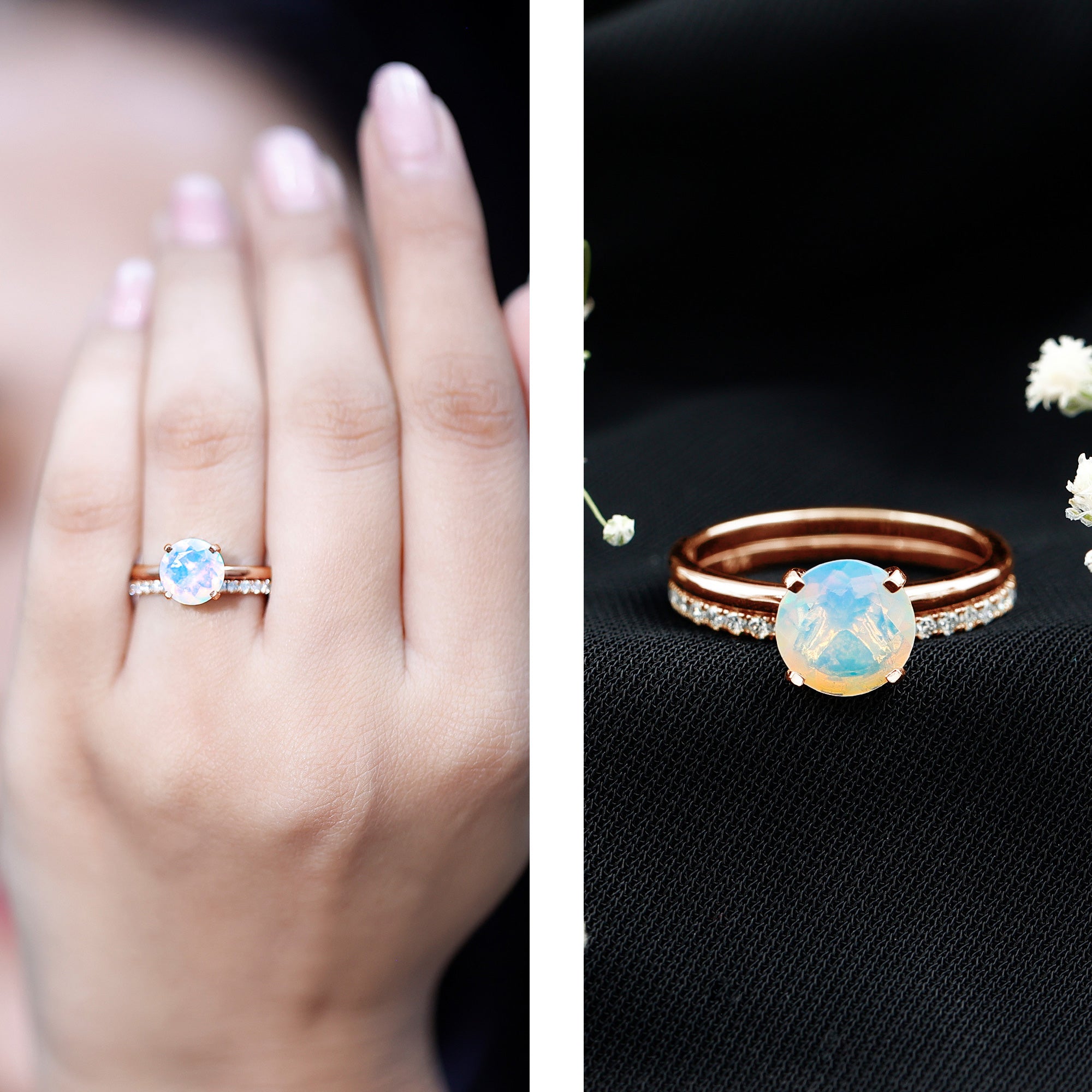 Natural 2 Carat Ethiopian Opal Diamond Solitaire Engagement Wedding Ring Set AAA - Rosec Jewels