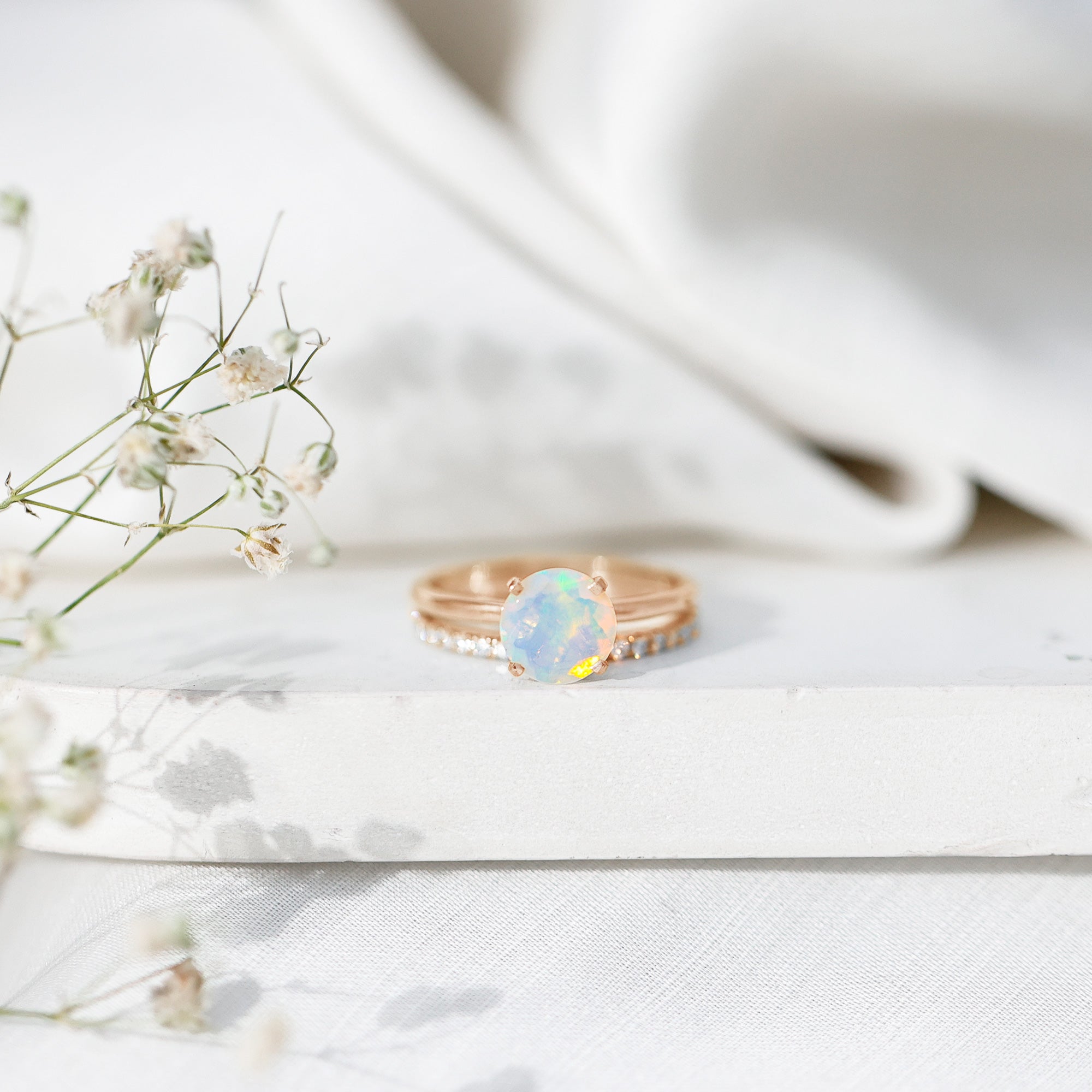 Natural 2 Carat Ethiopian Opal Diamond Solitaire Engagement Wedding Ring Set AAA - Rosec Jewels