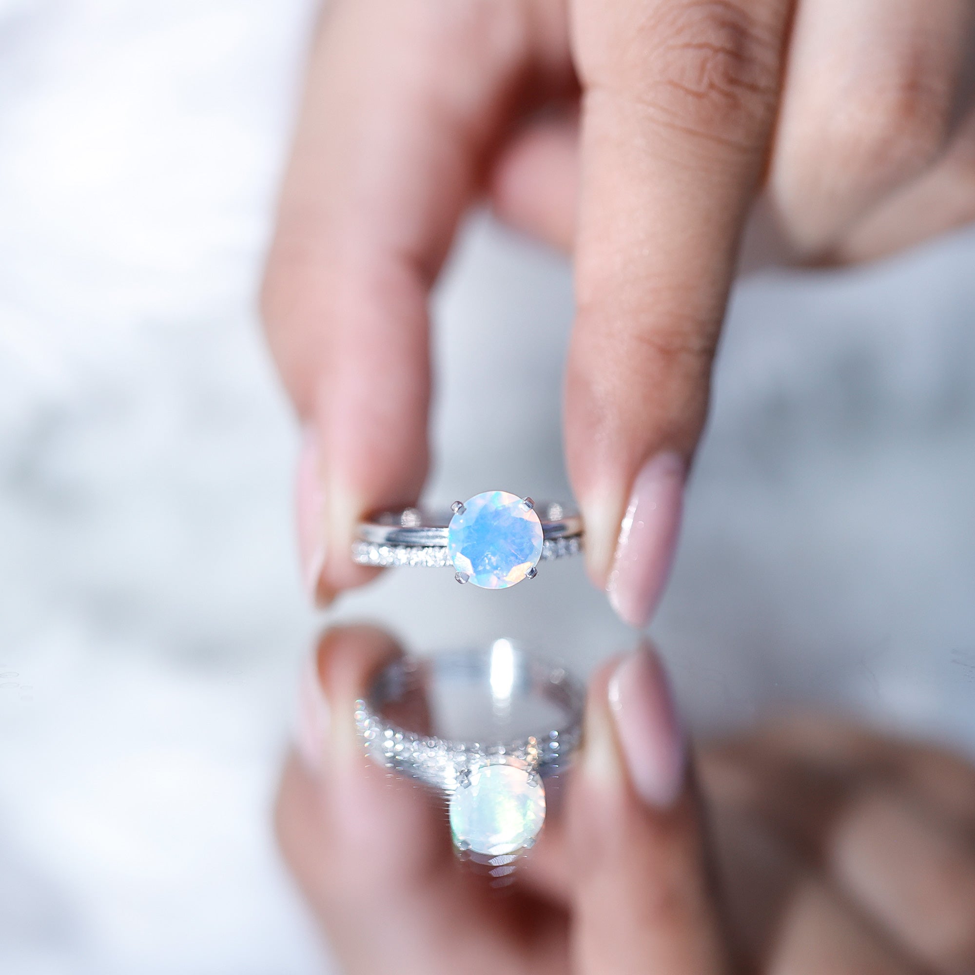 Natural 2 Carat Ethiopian Opal Diamond Solitaire Engagement Wedding Ring Set AAA - Rosec Jewels