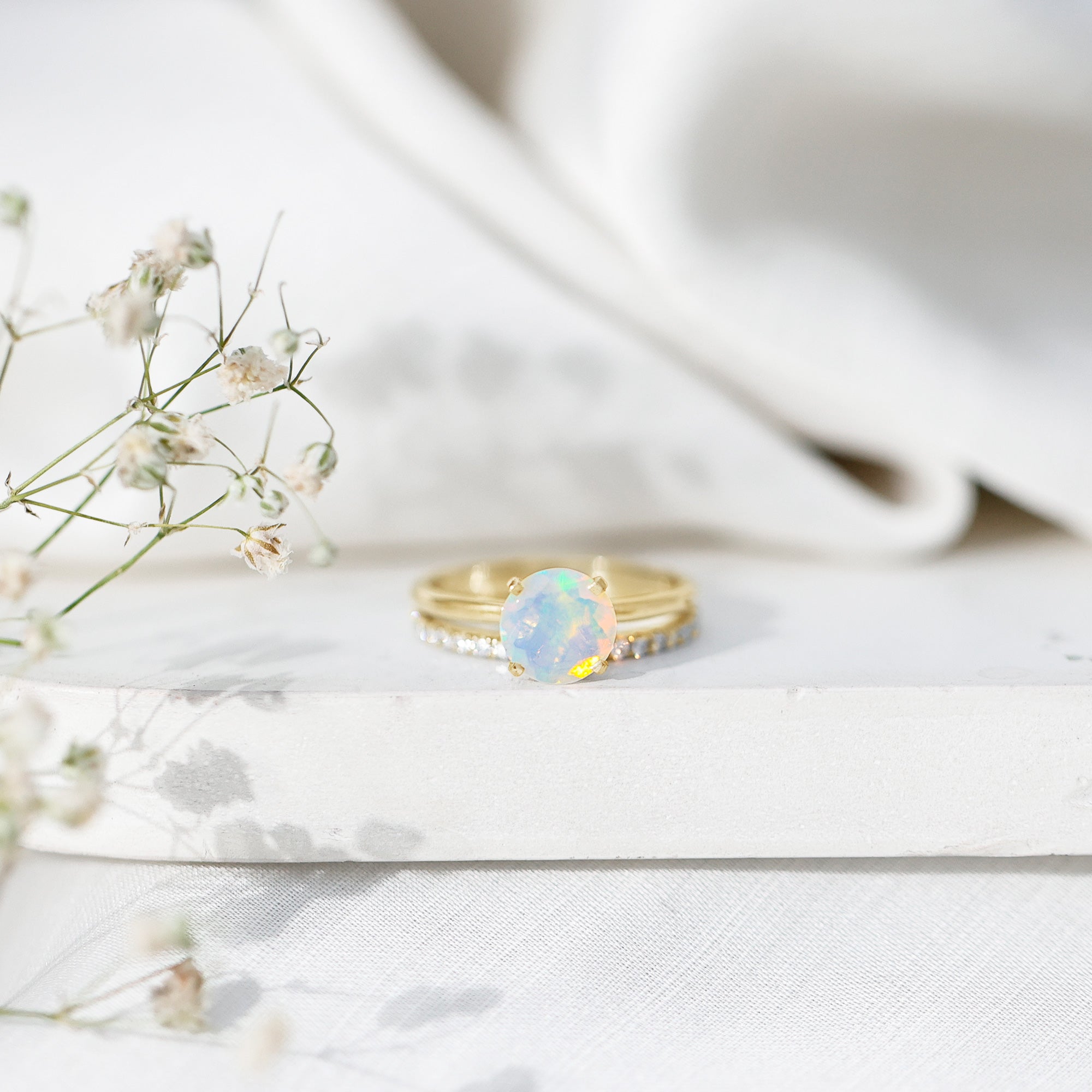 Natural 2 Carat Ethiopian Opal Diamond Solitaire Engagement Wedding Ring Set AAA - Rosec Jewels